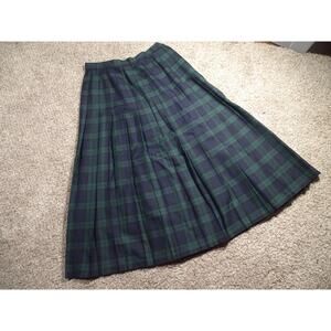 Vtg Michele Petite Pleated Plaid Midi Skirt Made USA Classic Blackwatch Tartan